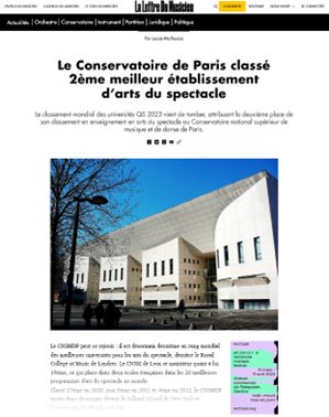 Le Conservatoire de Paris classé 2ème meilleur établissement d’arts du spectacle