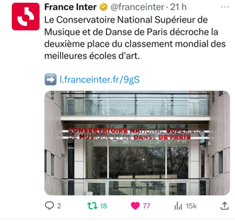 Emilie Delorme a eu l’occasion de s’exprimer sur le classement du Conservatoire de Paris au micro de France Inter, ce vendredi 24 mars à 13h.